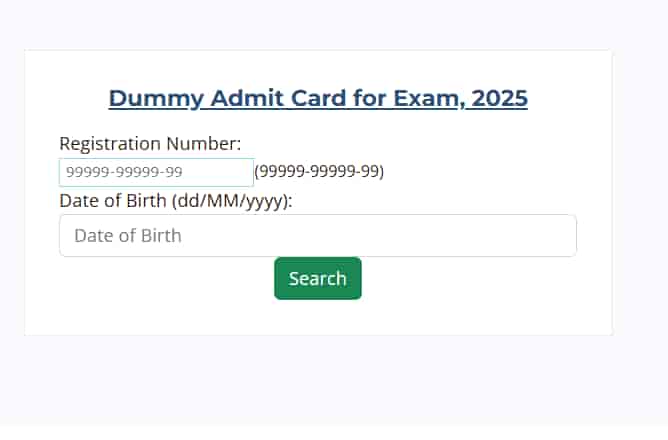 Dummy Admit Card 10th 2025