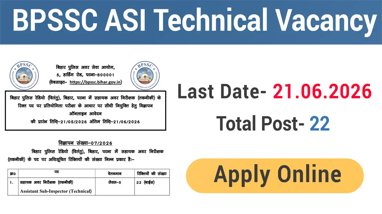 BPSSC Bihar ASI Technical Vacancy 2026