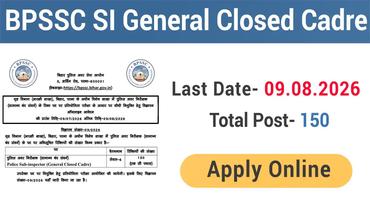 BPSSC Bihar Police SI General Closed Cadre Vacancy 2026