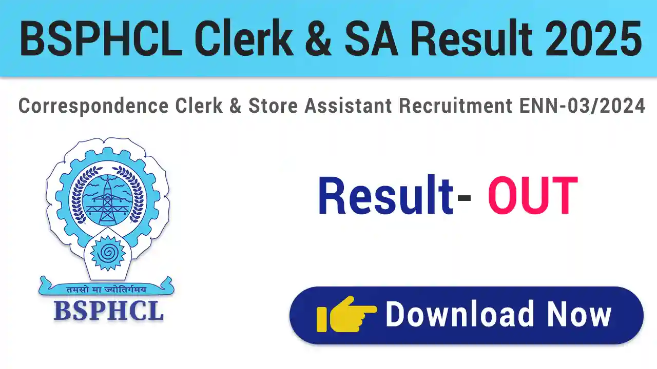 BSPHCL Correspondence Clerk Store Assistant Result 2025