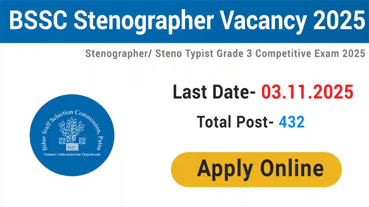 BSSC Stenographer / Steno Typist Grade 3 Vacancy 2025