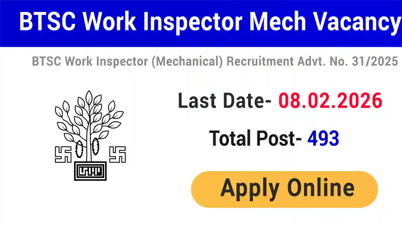 BTSC Work Inspector Mechanical Vacancy 2026