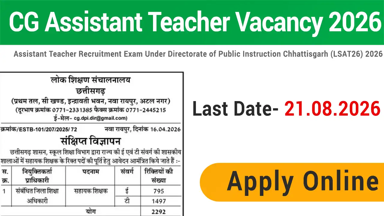 CG Vyapam Assistant Teacher Sahayak Shikshak Vacancy 2026