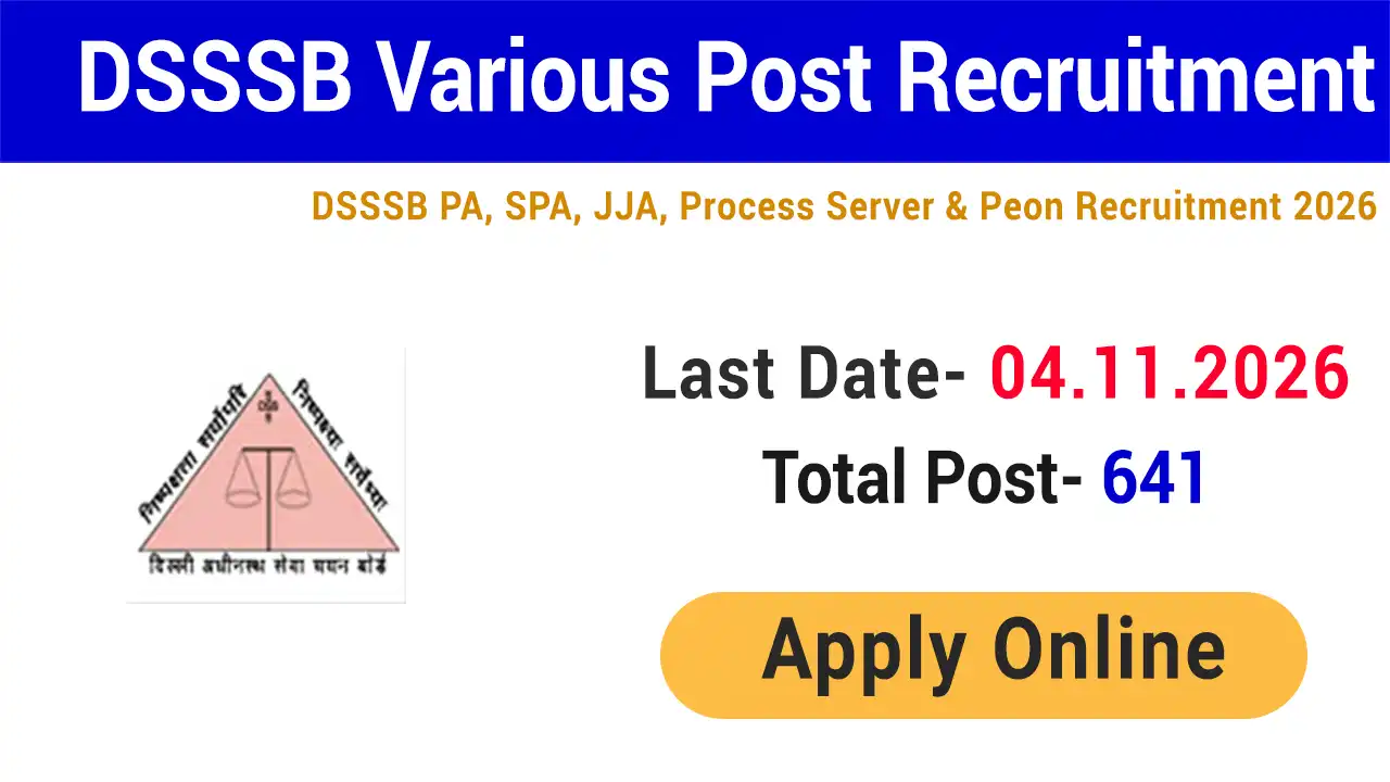 DSSSB PA, SPA, JJA, Process Server & Peon Vacancy 2026