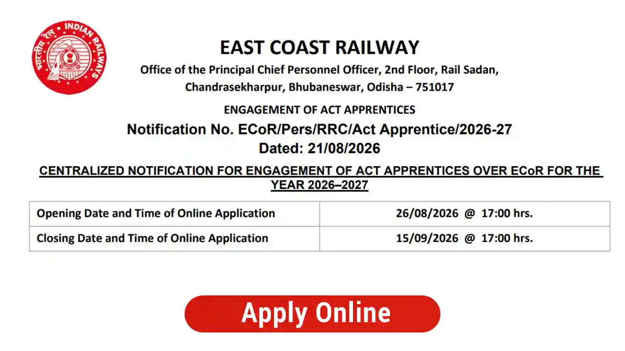 East Coast Railway Apprentice Recruitment 2026