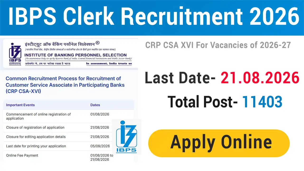 IBPS CRP CSA XVI Clerk Vacancy 2026