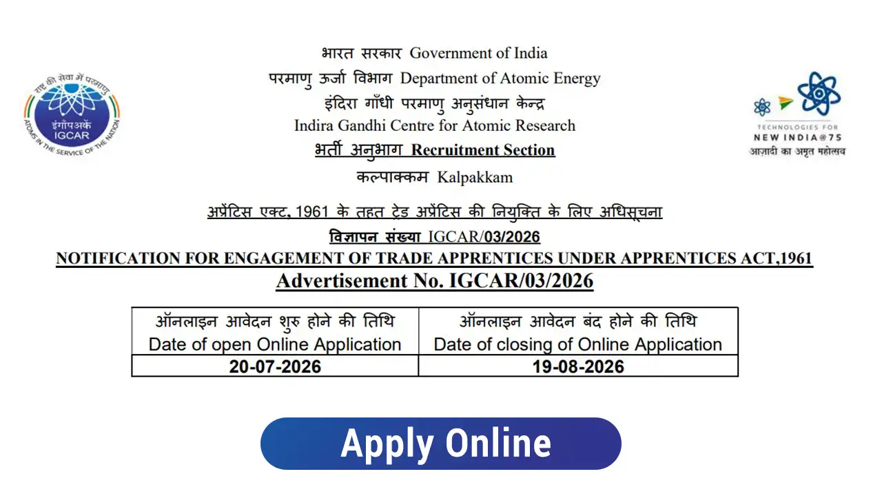 IGCAR Apprentice Recruitment 2026