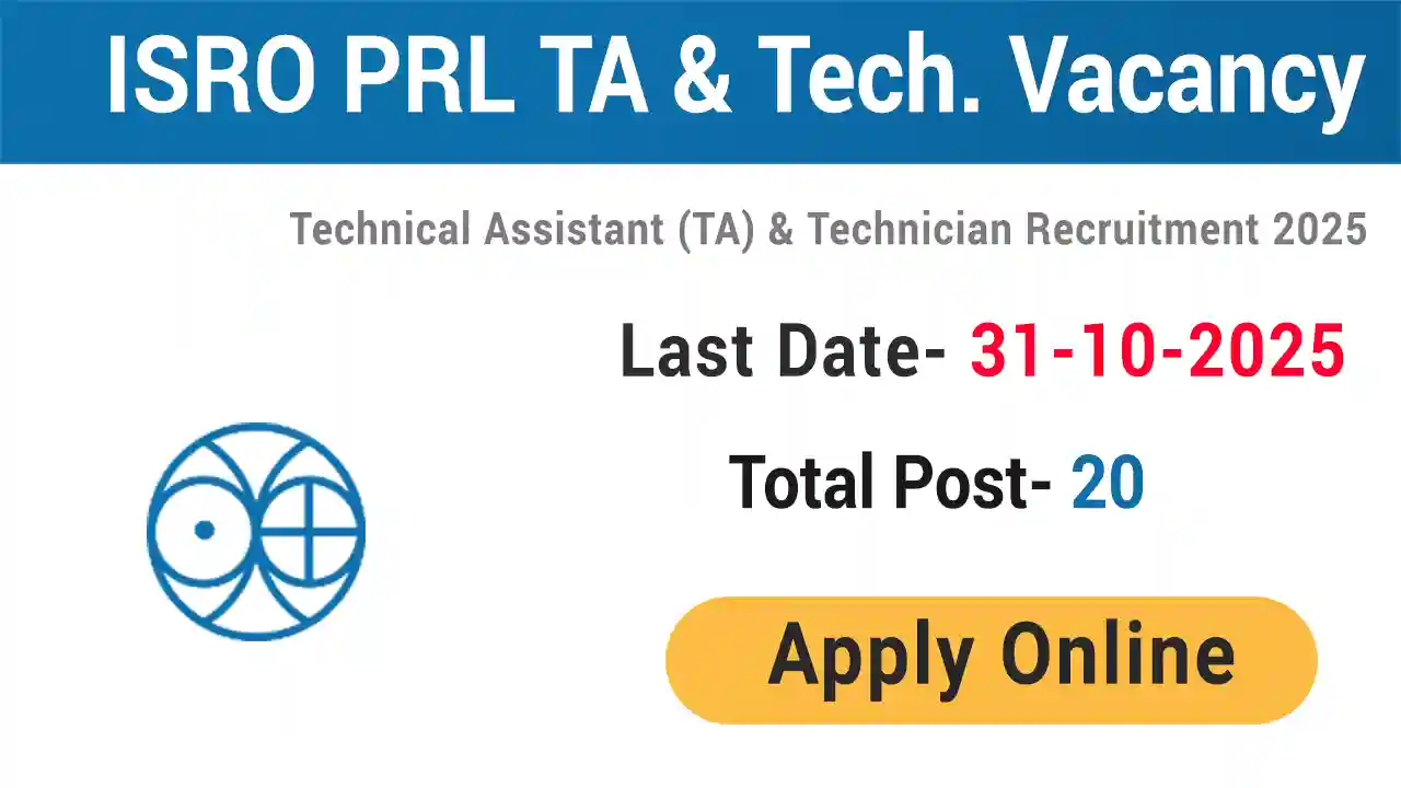 ISRO PRL Technical Assistant Technician Recruitment 2025
