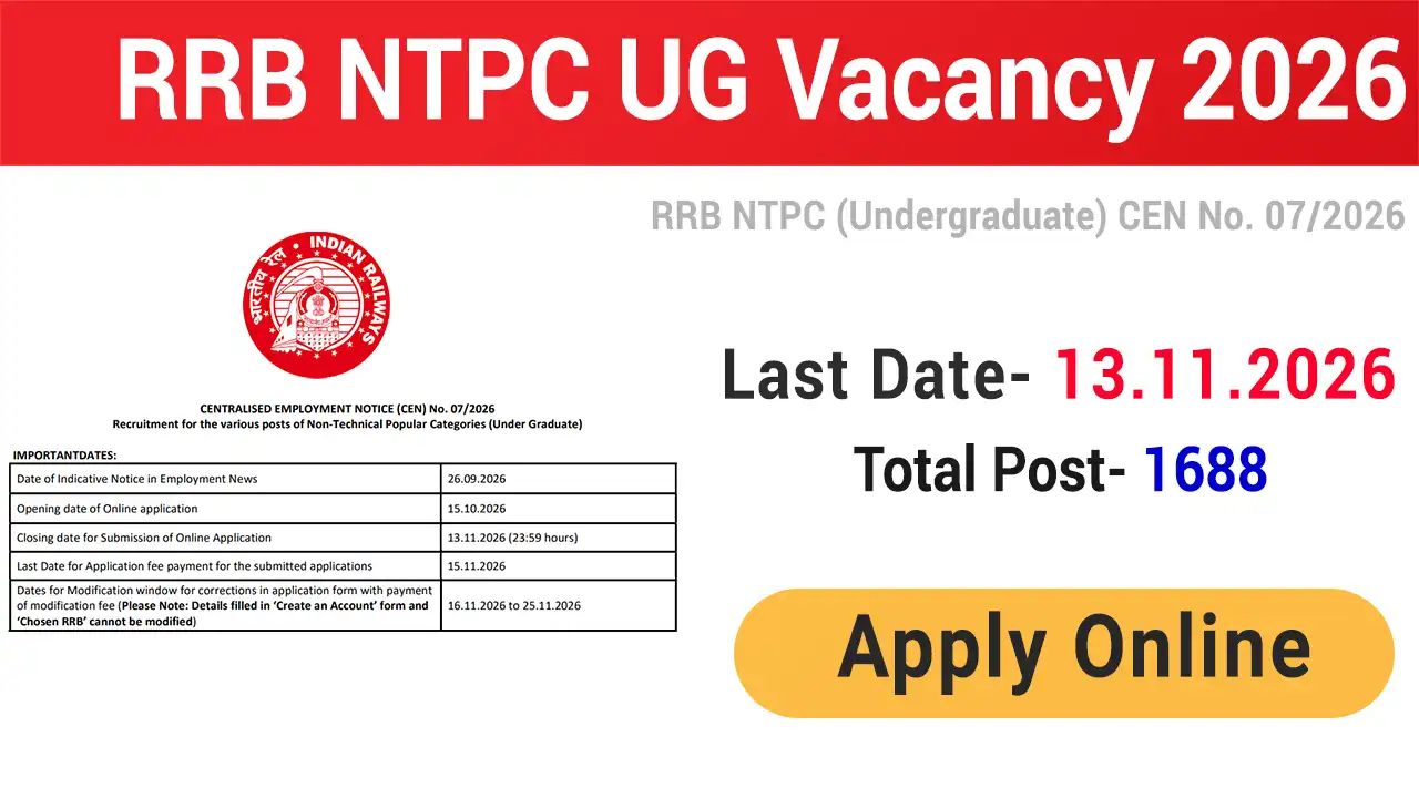 RRB NTPC Undergraduate Vacancy 2026