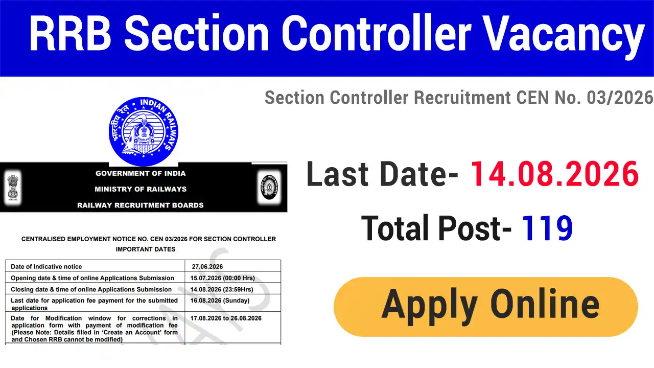 RRB Section Controller Recruitment 2026