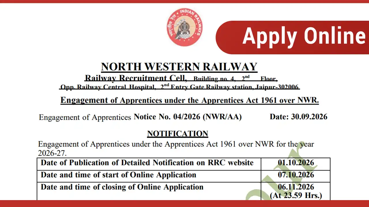 North Western Railway Apprentice Recruitment 2026