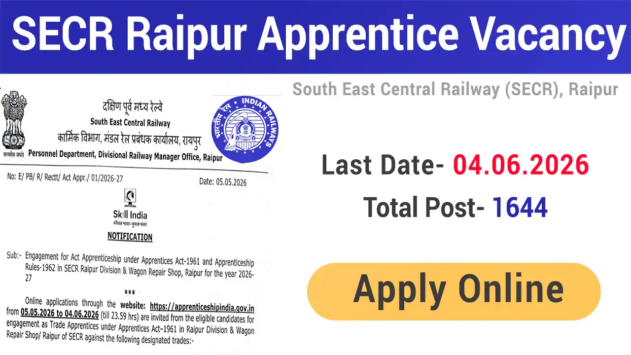 SECR Railway Raipur Apprentice Recruitment 2026