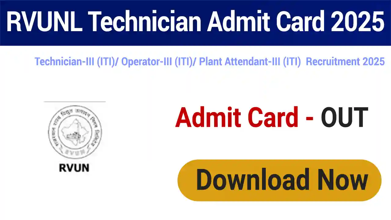 energy.rajasthan.gov.in RVUNL Technician Admit Card 2025