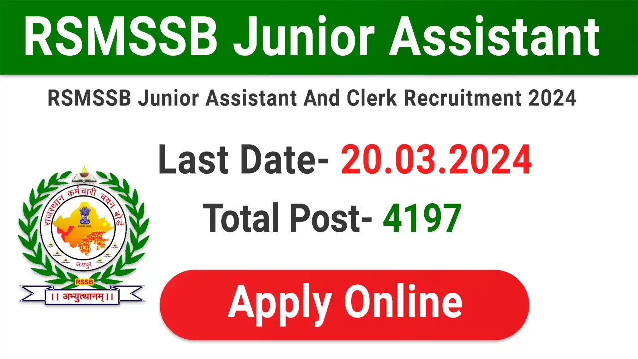 RSMSSB Junior Assistant, Clerk Recruitment 2024