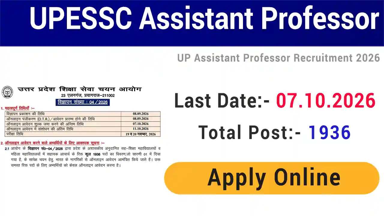 UPESSC UP Assistant Professor Vacancy 2026